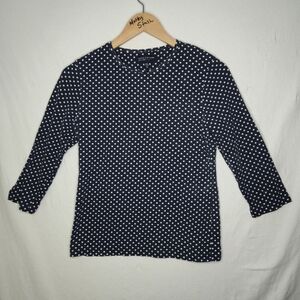 Jones New York Signature Ladies Navy And White Polka Dot 3/4 Sleeve Tee Size PM